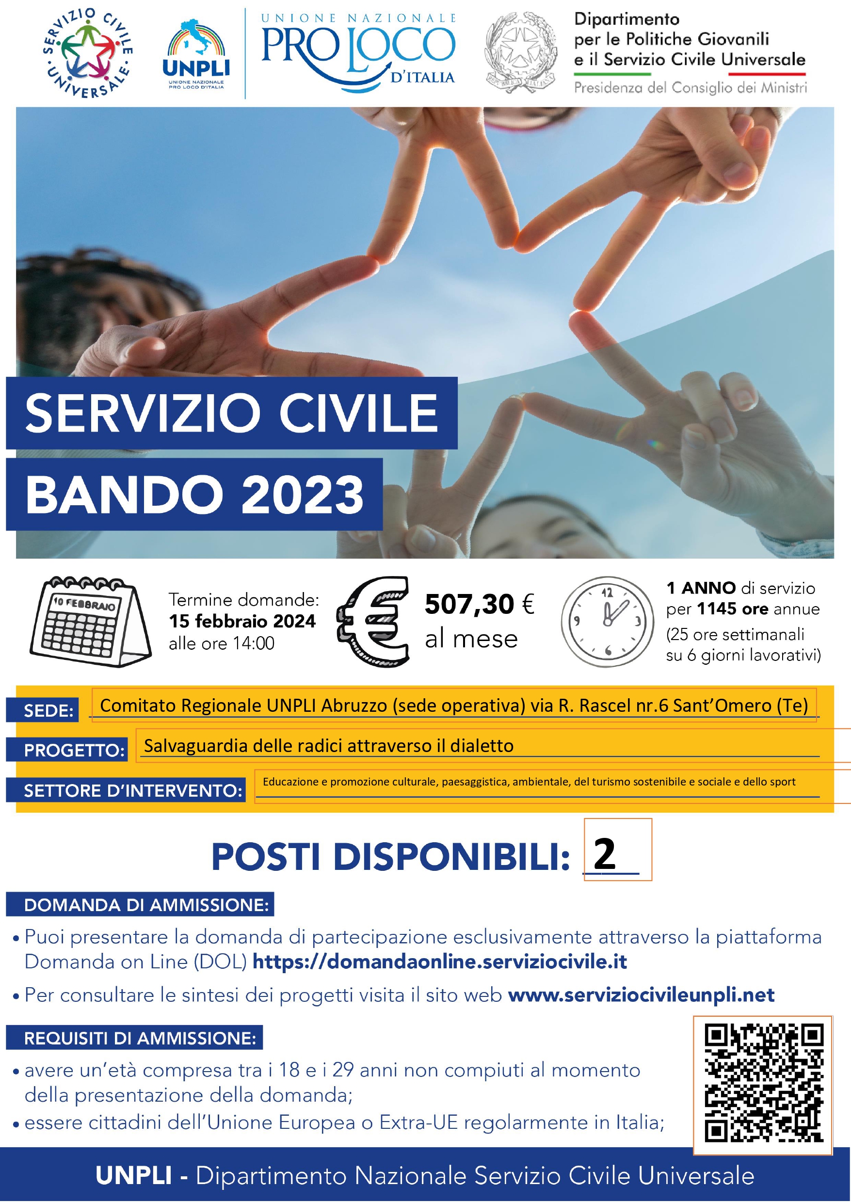 Servizio Civile Universale 2023 – Domande entro il 15.02.2024